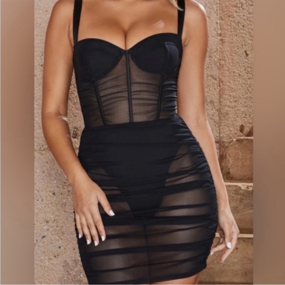 Oh Polly Sheer Mesh Dress - Black